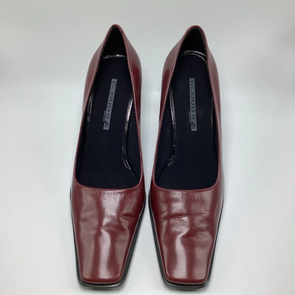 Cloud 9 Burgundy Square Toe Pumps 8.5M - Picture 2 of 11